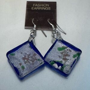 Blue and Silver Murano Style Fashion Earrings
